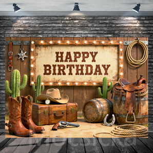 Mocsicka Western Cowboy Style Backdrop For Birthday Party