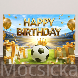 Mocsicka Soccer - Stadium Themed Golden Happy Birthday Backdrop