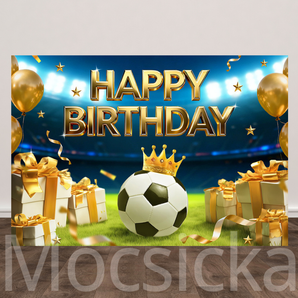 Mocsicka Soccer - Themed Golden "Happy Birthday" Backdrop