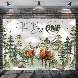 Mocsicka "The Big One" Hunting and Forest Deer Backdrop For One Birthday