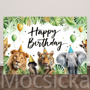 Mocsicka Jungle Animal - Themed "Happy Birthday" Backdrop