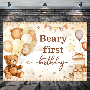 Mocsicka "Beary First Birthday" Teddy Bear for one Birthday Backdrop