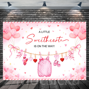 Mocsicka "A Little Sweetheart Is On The Way" Baby Shower Backdrop