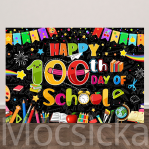 Mocsicka "Happy 100th Day of School" School - Themed Backdrop