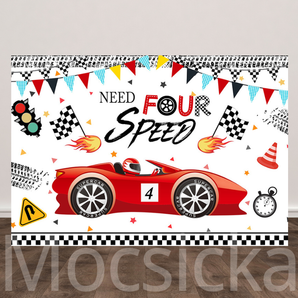 Mocsicka "Need Four Speed" Racing - Themed 4th Birthday Backdrop