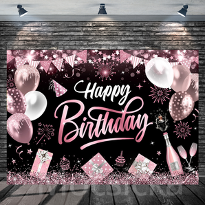 Mocsicka Pink - Themed Glittery Happy Birthday Backdrop