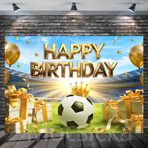 Mocsicka Soccer - Stadium Themed Golden Happy Birthday Backdrop