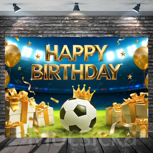 Mocsicka Soccer - Themed Golden "Happy Birthday" Backdrop