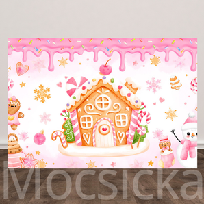Mocsicka Pink Gingerbread House - Themed Christmas Backdrop