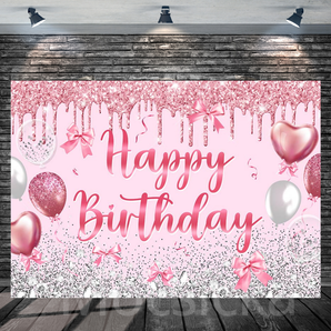 Mocsicka Pink Glitter - Themed "Happy Birthday" Backdrop