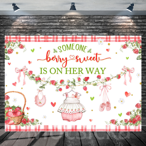 Mocsicka Strawberry-"Someone Berry Sweet Is On Her Way" Baby Shower Backdrop
