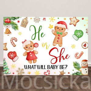 Mocsicka "He or She - What Will Baby Be?" Christmas for Baby Shower Backdrop