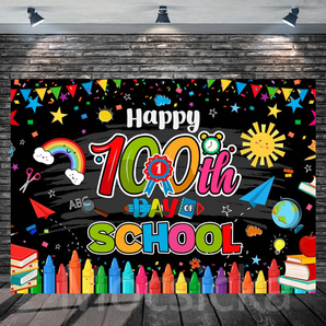 Mocsicka "Happy 100th Day of School" For School Backdrop