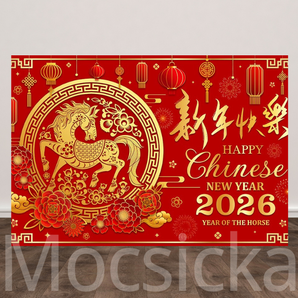 Mocsicka "2026 Happy Chinese New Year‘’  for New Year Celebration Backdrop
