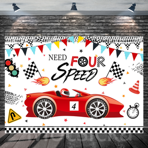 Mocsicka "Need Four Speed" Racing - Themed 4th Birthday Backdrop