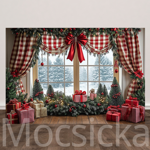 Mocsicka Red Plaid Christmas Backdrop for Xmas Decorations