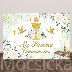 Mocsicka Gold & Mint Communion Elements for First Communion Backdrop