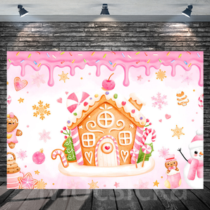 Mocsicka Pink Gingerbread House - Themed Christmas Backdrop