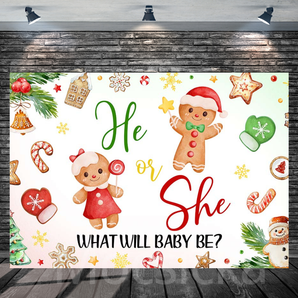 Mocsicka "He or She - What Will Baby Be?" Christmas for Baby Shower Backdrop