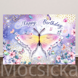 Mocsicka "Happy Birthday with Watercolor Butterfly" for Birthday Party Backdrop