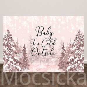 Mocsicka "Baby It's Cold Outside - Pink Snowy Forest" for Backdrop
