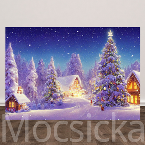 Mocsicka "Winter Wonderland - Snowy Christmas Village" for Christmas Party Backdrop