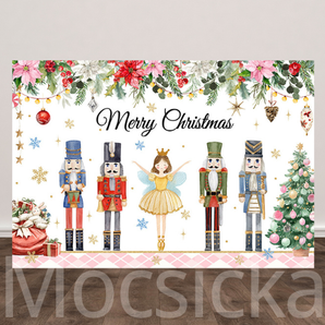 Mocsicka "Merry Christmas - Nutcracker & Ballerina" for Christmas Party Backdrop