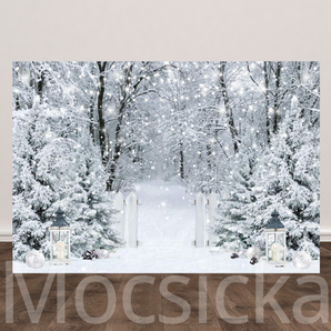 Mocsicka "Winter Enchantment - Snowy Forest Path" for Christmas Backdrop