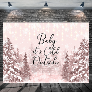 Mocsicka "Baby It's Cold Outside - Pink Snowy Forest" for Backdrop