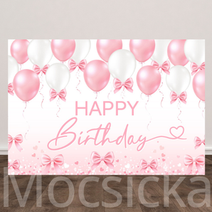 Mocsicka "Pink Balloon Bow" for Happy Birthday Backdrop
