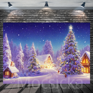Mocsicka "Winter Wonderland - Snowy Christmas Village" for Christmas Party Backdrop