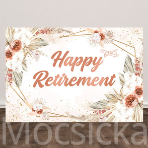Mocsicka "Boho Floral Gold Frame" for Happy Retirement Backdrop
