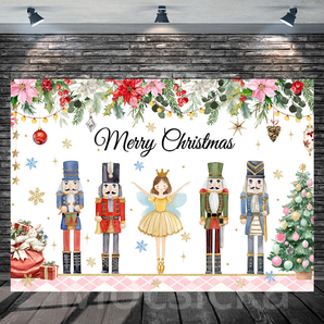 Mocsicka "Merry Christmas - Nutcracker & Ballerina" for Christmas Party Backdrop