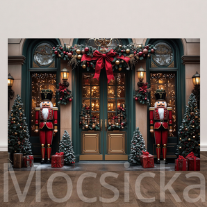 Mocsicka Nutcracker with Doorway Garland for Christmas Backdrop