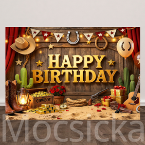 Mocsicka "Western Cowboy Style Elements" for Birthday Party Backdrop