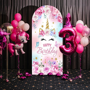 Mocsicka Unicorn Birthday Party Double-printed Arch Cover Backdrop