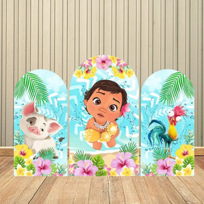 Mocsicka Moana Double-printed Arch Cover Backdrop for Birthday Party