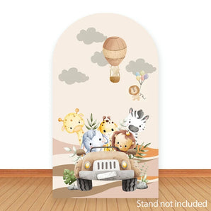 Mocsicka Cute Safari Animals Double-printed Arch Cover Backdrop