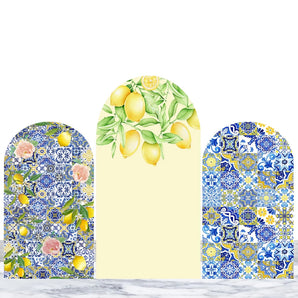 Mocsicka Lemon Bridal Shower Blue White Porcelain Double-printed Chiara Arch Cover Backdrop