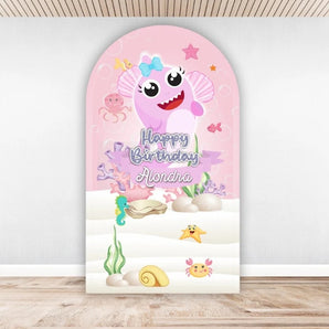 Mocsicka Pink Baby Shark Happy Birthday Party Double-printed Arch Cover Backdrop
