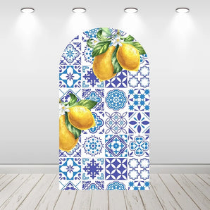 Mocsicka Lemon Blue and White Porcelain Double-printed Arch Cover Backdrop