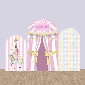 Mocsicka Circus Theme Happy Birthday Double-printed Arch Cover Backdrop