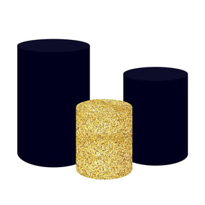 Mocsicka Black and Glitter Golden Cotton Fabric 3pcs Cylinder Cover