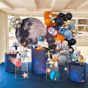 Mocsicka Space Moon Theme Birthday Party Cotton Fabric 5pcs Party Decoration Covers Kit