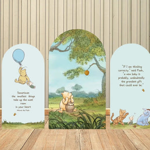 Mocsicka Winnie the Pooh Happy Birthday Double-printed Arch Cover Backdrop