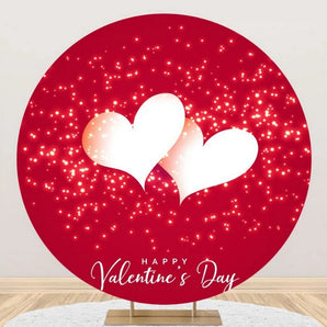 Mocsicka Red and White Heart Happy Valentine's Day Party Round Cover Backdrop