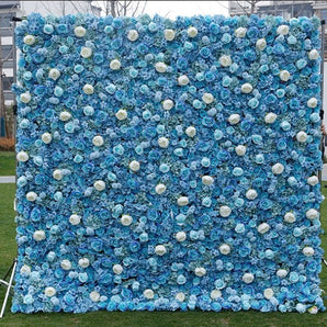 Mocsicka All Blue Dotted with White Fabric Artificial Flower Wall  for Wedding Wedding Scene Layout