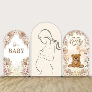 Mocsicka Boho Bear Theme We Can Bearly Wait Baby Shower Double-printed Chiara Arch Cover Backdrop