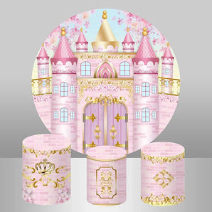 Mocsicka Pink Castle Round cover and Cylinder Covers Kit for Birthday Party Decoration