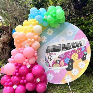 Mocsicka Daisy and Bus Groovy Birthday Party Round Cover-Mocsicka Party